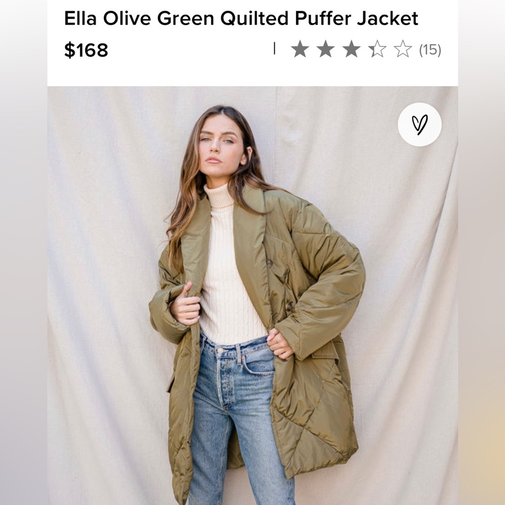 Free People Ella Olive Green Quilted Puffer Jacket